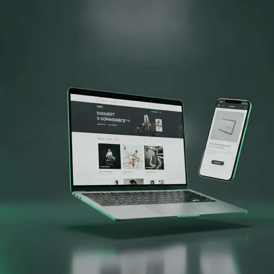 Modern Shopify e-commerce store shown on a laptop and smartphone